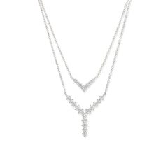 Copper Y Shape Solitaires Cubic Zirconia Gold Link Chain Layer Necklace For Women