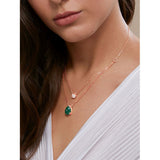 Copper Solitaires Cubic Zirconia Emerald Green Gold Link Chain Layer Necklace For Women
