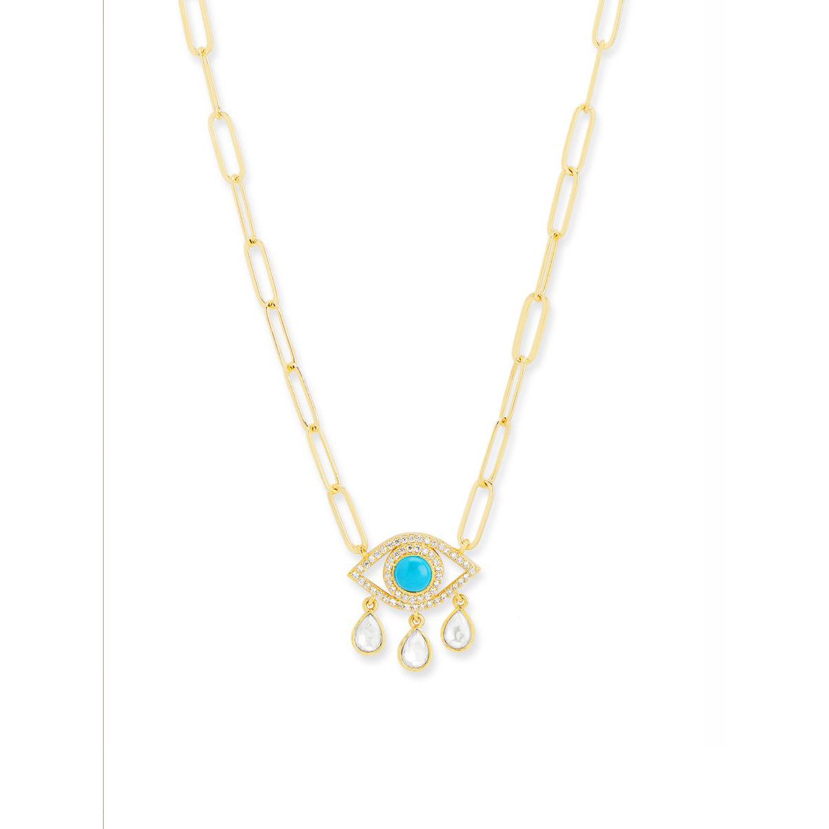 Copper Evil Eye Cubic Zirconia Gold Link Pendant Chain Necklace For Women