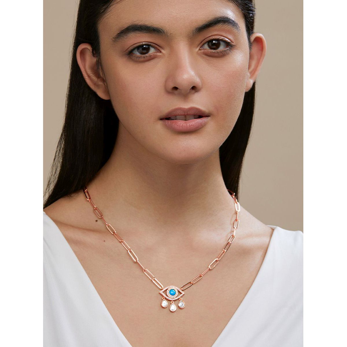 Ikasiya Multi Crystal Studded Evil Eye Necklace