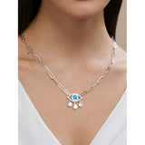Copper Evil Eye Cubic Zirconia Gold Link Pendant Chain Necklace For Women