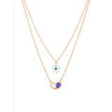 Copper Evil Eye Mother Of Pearl Cubic Zirconia Gold Link Chain layer Necklace For Women