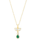 Copper Drop Cubic Zirconia Emerald Green Gold Link Pendant Chain Necklace For Women