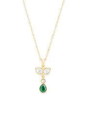 Copper Drop Cubic Zirconia Emerald Green Gold Link Pendant Chain Necklace For Women