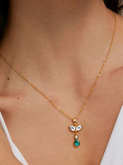 Copper Drop Cubic Zirconia Emerald Green Gold Link Pendant Chain Necklace For Women