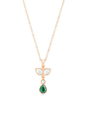 Copper Drop Cubic Zirconia Emerald Green Gold Link Pendant Chain Necklace For Women