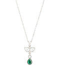 Copper Drop Cubic Zirconia Emerald Green Gold Link Pendant Chain Necklace For Women