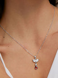 Copper Drop Cubic Zirconia Red Ruby Gold Link Pendant Chain Necklace For Women