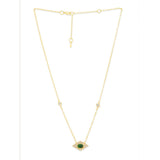 Copper Evil Eye Rhombus Cubic Zirconia Emerald Green Gold Link Pendant Chain Necklace For Women