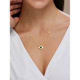 Copper Evil Eye Rhombus Cubic Zirconia Emerald Green Gold Link Pendant Chain Necklace For Women
