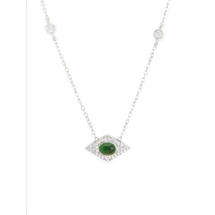 Copper Evil Eye Rhombus Cubic Zirconia Emerald Green Gold Link Pendant Chain Necklace For Women