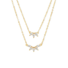 Copper Marquise Solitaires Cubic Zirconia Gold Link Chain Layer Necklace For Women