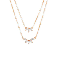 Copper Marquise Solitaires Cubic Zirconia Gold Link Chain Layer Necklace For Women