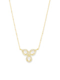 Copper Flower Kundan Cubic Zirconia Gold Link Pendant Chain Necklace For Women