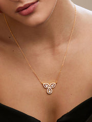 Copper Flower Kundan Cubic Zirconia Gold Link Pendant Chain Necklace For Women