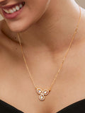Copper Flower Kundan Cubic Zirconia Gold Link Pendant Chain Necklace For Women