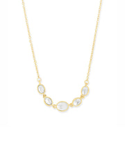 Copper Oval Kundan Cubic Zirconia Gold Link Pendant Chain Necklace For Women