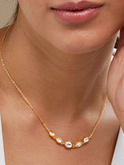 Copper Oval Kundan Cubic Zirconia Gold Link Pendant Chain Necklace For Women