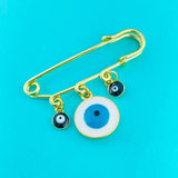 Alloy Enamel Gold Evil Eye Safety Pin Brooch For Women White