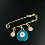 Alloy Enamel Gold Evil Eye Safety Pin Brooch For Women Green