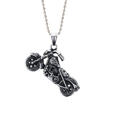 Stainless Steel Oxidized Silver Motorcycle Bike Pendant Chain Men