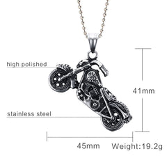 Stainless Steel Oxidized Silver Motorcycle Bike Pendant Chain Men