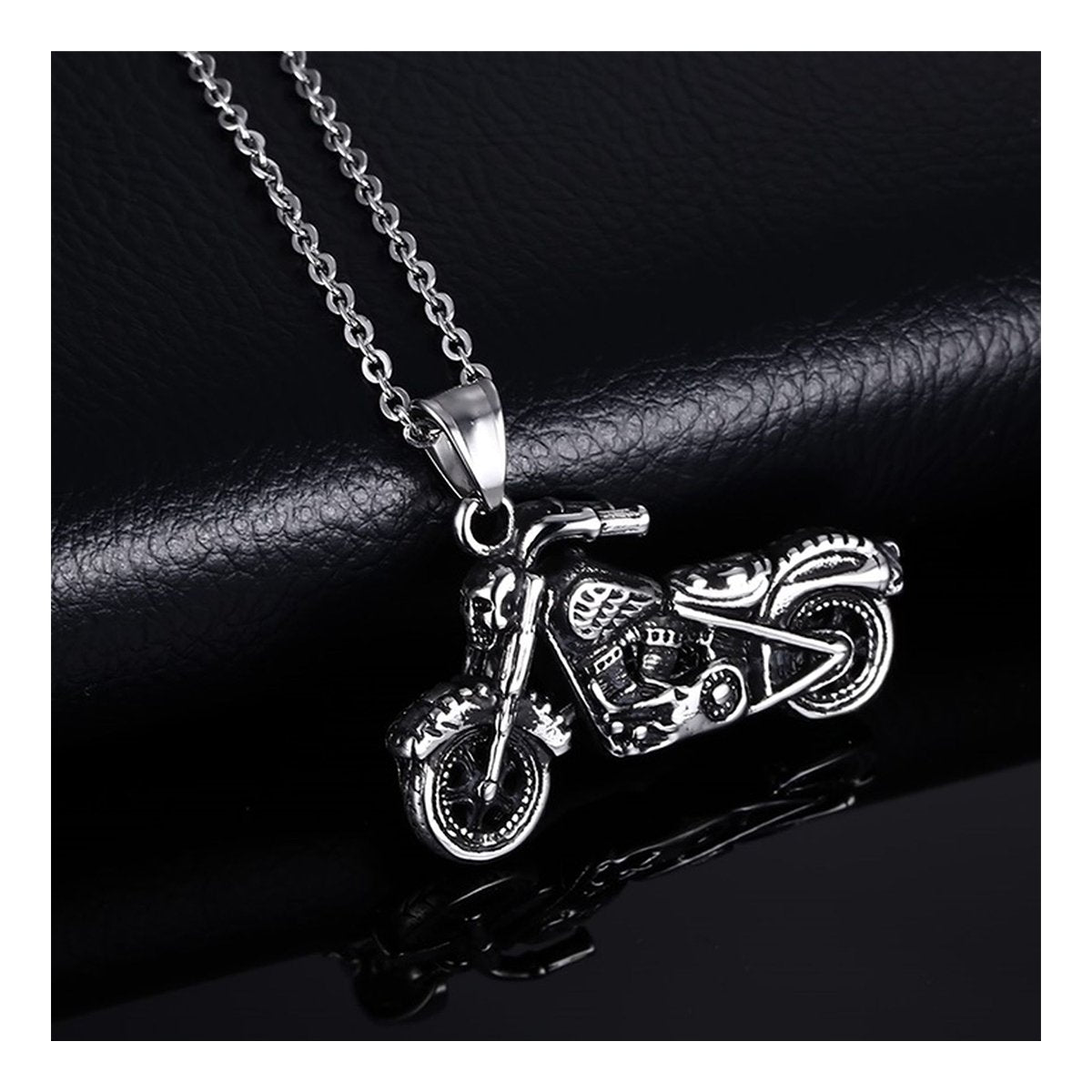 Stainless Steel Oxidized Silver Motorcycle Bike Pendant Chain Men