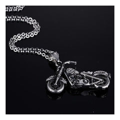 Stainless Steel Oxidized Silver Motorcycle Bike Pendant Chain Men