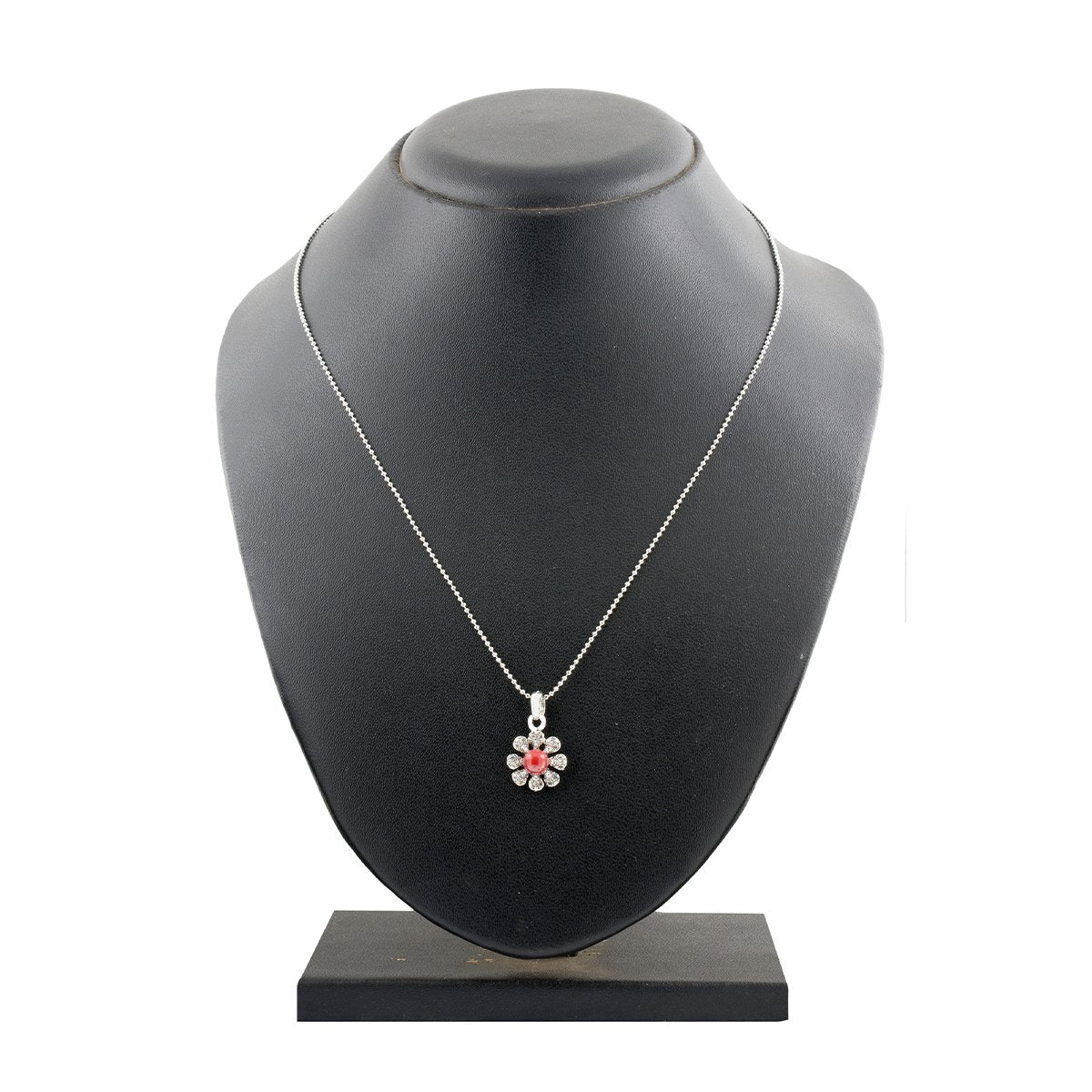 Flower Cz Maroon Brass American Diamond Pearl Necklace Pendant Chain