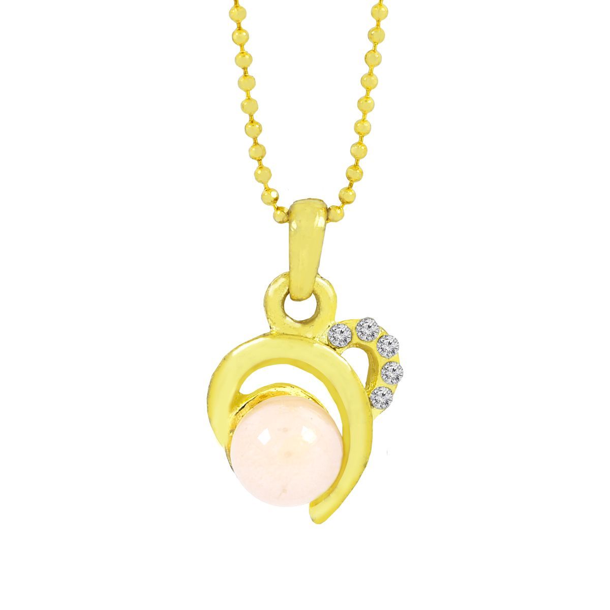 Heart Love Cz 18K Gold Pink American Diamond Pearl Pendant Chain