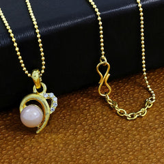 Heart Love Cz 18K Gold Pink American Diamond Pearl Pendant Chain