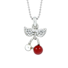 Bow Pink American Diamond Pearl Necklace Pendant Chain
