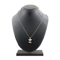 Bow Pink American Diamond Pearl Necklace Pendant Chain
