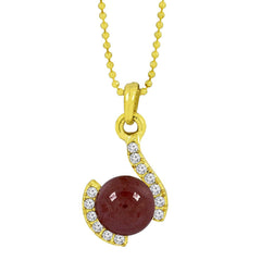 Daily 18K Gold Pink American Diamond Pearl Necklace Pendant Chain