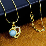 Heart Cz 18K Gold Blue American Diamond Pearl Necklace Pendant Chain