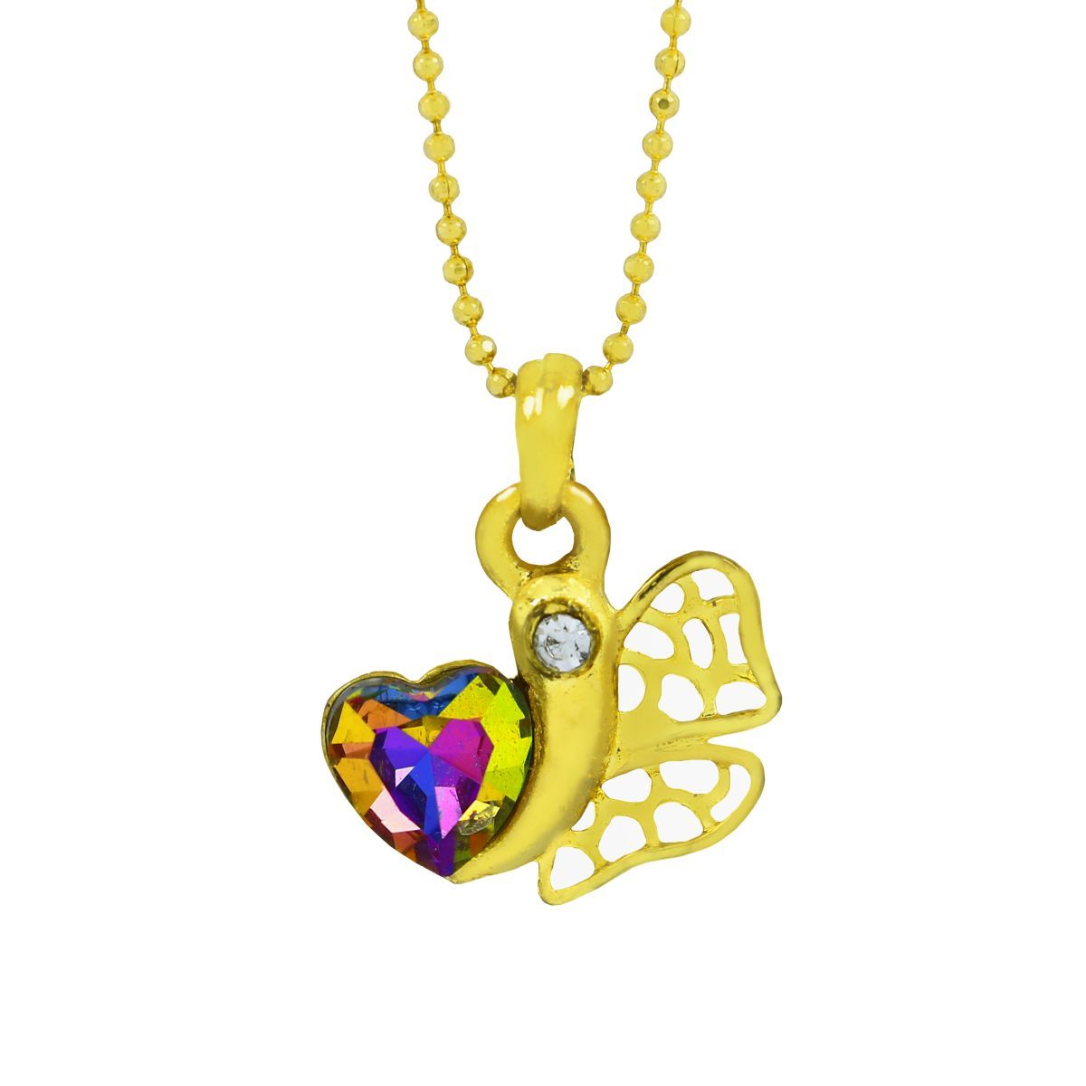 Rainbow Heart 18K Gold American Diamond Necklace Pendant Chain