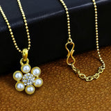 Flower 18K Gold White American Diamond Pearl Necklace Pendant Chain