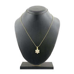 Flower 18K Gold White American Diamond Pearl Necklace Pendant Chain