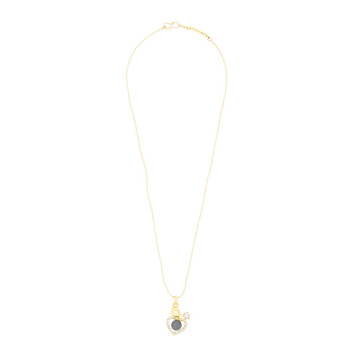Heart 18K Gold Black American Diamond Pearl Necklace Pendant Chain