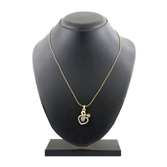 Heart 18K Gold Black American Diamond Pearl Necklace Pendant Chain