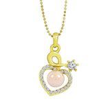 Heart Pink 18K Gold American Diamond Pearl Necklace Pendant Chain