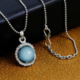 Trendy Rhodium Blue American Diamond Pearl Necklace Pendant Chain