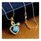 Heart 18K Gold Blue American Diamond Pearl Necklace Pendant Chain