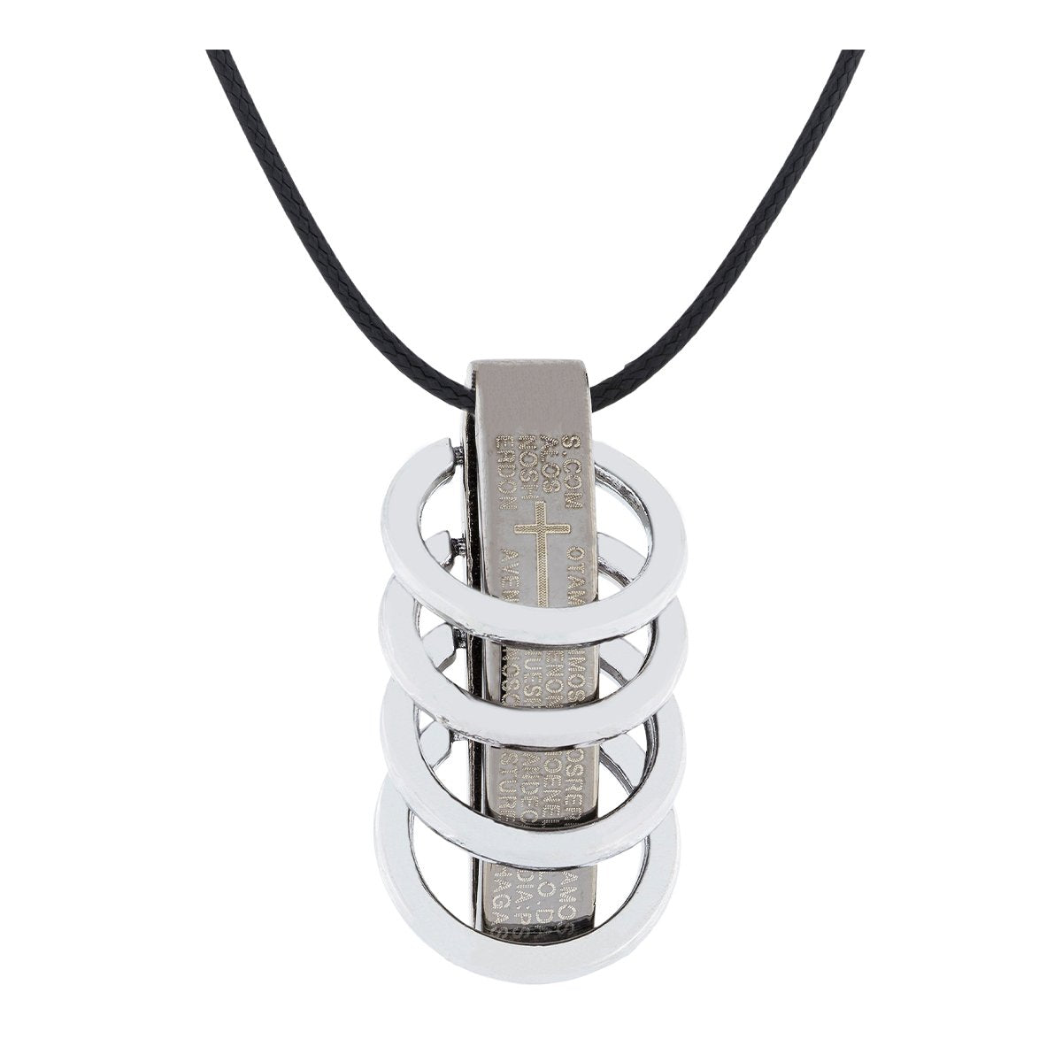 Funky Punk Biker 5 Rings Black Stainless Steel Pendant Necklace Chain