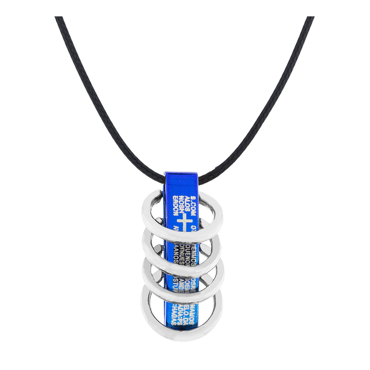 Funky Punk Biker 5 Rings Blue Stainless Steel Pendant Necklace Chain