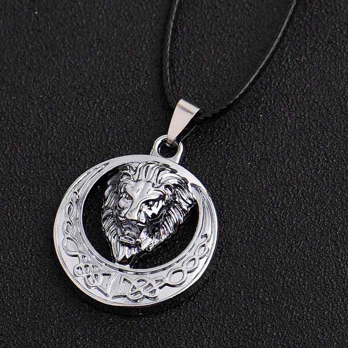 Punk Lion Dragon Oxidized Glossy Finish Stainless Steel Pendant Chain