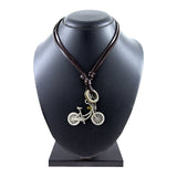 Cycle Cross Bronze Vintage Dog Tag Oxidised Leather Pendant Chain
