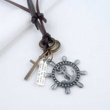 Anchor Cross Bronze Vintage Dog Tag Oxidised Leather Pendant Chain