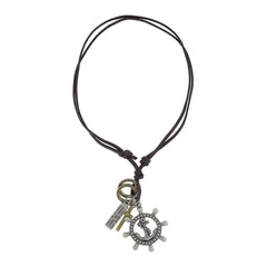 Anchor Cross Bronze Vintage Dog Tag Oxidised Leather Pendant Chain