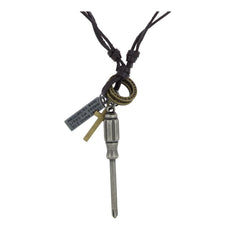 Screw Driver Cross Vintage Dog Tag Oxidised Leather Pendant Chain